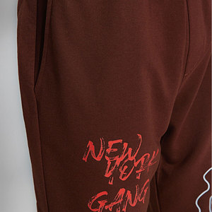 Pantalon de jogging pour homme marron, imprimé 'New York Gang', style Hip Hop, coupe droite, tissé foncé, taille élastique, décontracté, coupe ample, poids moyen, automne - Product Image 6