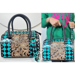 Sac à main Speedy à carreaux moyen de taille moyenne pour femme, en cuir repoussé à la main, sac de voyage, sac bandoulière, sac fourre-tout - Product Image 1