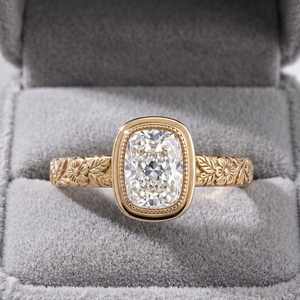 Anillo de Diamante Corte Cojín de 2.02CT Estilo Real Art Deco, Cultivado en Laboratorio, Oro Amarillo de 14k, Regalo para Aniversario, Fiesta u Ocasión Especial para Parejas - Product Image 3