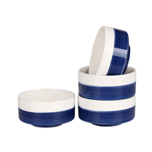 Set di 4 Ciotole in Ceramica Bianche e Blu da 10 oz, Grandi 18cm, per Zuppa e Cereali, Adatte al Microonde per Avena, Frutta, Insalata e Ramen - Product Image 3