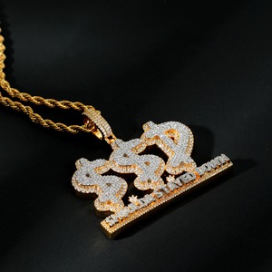 Colgante con Símbolo de Dólar Personalizado, Colgante con Letra de Nombre en Moissanita VVS, Colgante Chapado en Oro sobre Plata 925, Colgante Estilo Rapper Bling para Hombre - Product Image 1