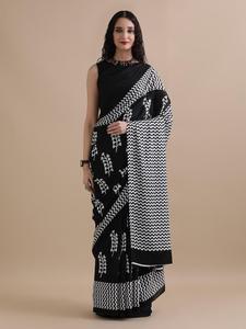 Sari en coton pur Mulmul imprimé au bloc, sari indien traditionnel imprimé à la main, fournisseur en gros - Product Image 2