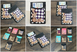 Tarjetero de Cuero Genuino 100% Hecho a Mano, Diseño Minimalista y Delgado para Tarjetas de Crédito e Identificación, con Patrón a Cuadros, Personalizable OEM/ODM - Product Image 3