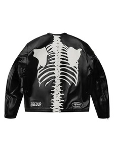 Men Bones Style Black Genuine Leather <b>Jacket</b> Streetwear <b>Biker</b> <b>Jacket</b> - Product Image 2