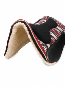Premium Mustang Western Leather Saddle Pad with Fur Lining <b>Red</b> Patterned Cot All-Purpose - Product Image 6