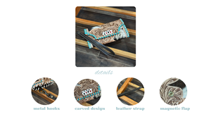 กระเป๋าคลัทช์หนังวัวสำหรับงานออกแบบกระเป๋าเงินใบเล็กใส่บัตรหนังแท้สีเทอร์ควอยซ์แนววินเทจ - Product Image 3