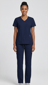 Ensemble d'uniformes médicaux modernes confortables pour le personnel médical, comprenant un haut de blouse à col en V et un pantalon de travail à jambe droite pour infirmières - Product Image 2