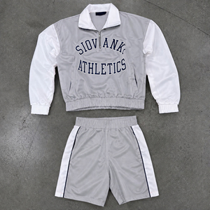 SIOVANK Athletics Men's <b>Light</b> Blue Varsity Jacket & Shorts Set Quarter-Zip Sporty Track Suit Breathable Nylon Spring Wear - Product Image 2