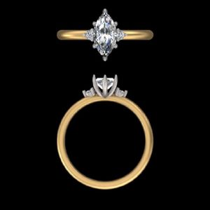 Anillo de compromiso con diamante de corte marquesa de 1.07 quilates en oro amarillo de 14k o 18k con piedras laterales redondas y banda de catedral. - Product Image 3