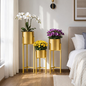 Ensemble de 3 supports à plantes en métal doré avec pots, supports décoratifs modernes pour pots de fleurs de 25, 20 et 15 pouces de hauteur pour le salon - Product Image 6