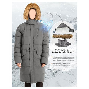 เสื้อแจ็คเก็ตพัฟเฟอร์ผู้ชายแบบยาว เสื้อโค้ทขนแกะสำหรับฤดูหนาว อุ่นสบาย มีฮู้ด กันน้ำ เสื้อแจ็คเก็ตหนาบุฉนวนกันความหนาว เสื้อคลุมสำหรับอากาศหนาว - Product Image 3