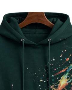 เสื้อฮู้ดดี้ผู้ชายสีเขียวเข้มลายเพ้นท์สแปลชแบบนามธรรม ผ้าฝ้ายฟลีซ สไตล์ลำลอง สตรีทแวร์ ผู้ผลิตตามสั่ง ขายส่งเสื้อผ้า - Product Image 5