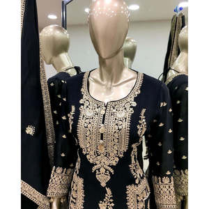 El conjunto de ropa de fiesta para mujer de seda pura incluye Top Plazzo Dupatta - Product Image 3