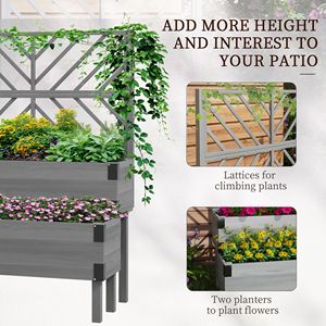 Scatola da giardino in legno a 2 livelli grigio solido con gambe e angoli in metallo per erbe di fiori vegetali-fori di drenaggio durevoli - Product Image 4