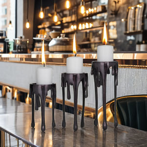 <b>Black</b> Aluminum Artistic Candle Stand <b>Holder</b> with Dripping Melting Leg Design for Easter & Christmas Holiday Home Decor - Product Image 1