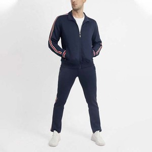 Survêtement bleu marine pour homme, fermeture éclair intégrale, col rabattu, coupe sportive, polyester, vêtement d'automne avec poches latérales - Product Image 1