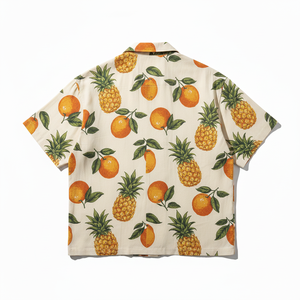 Camisa Hawaiana para Hombre, Manga Corta, Estampado de Piña Naranja, Algodón Popelina Transpirable, Estilo Vacacional, Cuello con Botones - Product Image 6