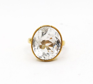 Wholesale 925 Solid Sterling Silver <b>Gold</b> Plated Natural Oval Faceted Crystal Bezel Set <b>Ring</b> Fine Jewelry Memoria Jewels - Product Image 1