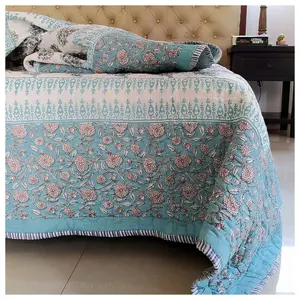 100% katun dicetak langit biru sprei Applique bordir disesuaikan 100tc Royal timbul sprei seprai untuk penggunaan Rumah & Hotel