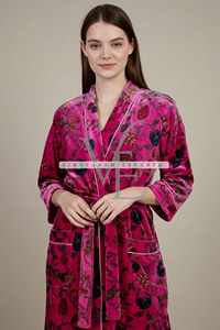 ชุดกิโมโนผ้ากำมะหยี่พิมพ์ลายดอกไม้สุดหรูสำหรับผู้หญิง ชุดลำลองฤดูร้อนที่เป็นมิตรกับสิ่งแวดล้อม ระบายอากาศได้ดี พร้อมลวดลายดอกไม้แบบดั้งเดิม - Product Image 6