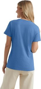 T-shirt à manches courtes pour femme, bleu clair, col rond, coupe classique, couleur unie, style décontracté, 100% coton, jersey respirant - Product Image 5