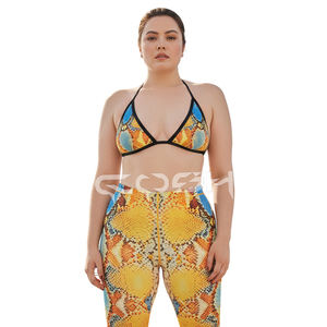 Conjunto de Top de Bikini con Estampado de Piel de Serpiente Vibrante y Leggings de Cintura Alta |   Conjunto de 2 piezas de ropa deportiva y traje de baño con estampado de animales coloridos - Product Image 5