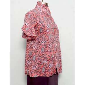 Vestido Corto con Cuello Redondo y Estampado Floral, Manga Media, Botones, 100% Algodón, Ecológico, Lavable, Corte Recto - Product Image 4