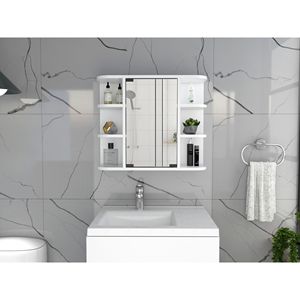 Armadietto per medicinali Roseburg bianco a 6 ripiani con specchio per riporre oggetti nel bagno - Product Image 1