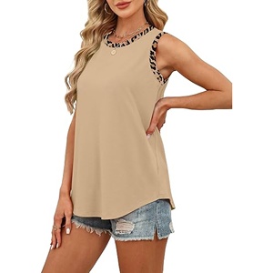 Women's <b>Tank</b> <b>Tops</b> <b>Lace</b> Solid Jersey Knitted Breathable Casual O-Neck Boho Color Block Sleeveless Summer Beach Vacation Curved XL - Product Image 1