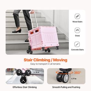 Carrello Pieghevole da 65L con Ruote per Salire le Scale, Girevole a 360 Gradi, Cassetta Portatile su Ruote, Carrello Richiudibile - Product Image 1