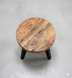 Modern <b>Round</b> Solid Wood Coffee <b>Table</b> Minimalist Natural Teak <b>Side</b> <b>Table</b> With <b>Black</b> Wooden Legs For Living Room Hotel - Product Image 2