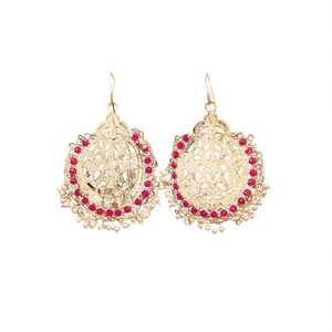 Fashion Chandelier Earrings Pink Chandbali Style with Pearl Gungurus - Product Image 2