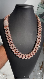 Chaîne cubaine en argent sterling 925 plaqué or rose avec moissanite, collier hip-hop glacé, certifié par un tiers AARVA JEWELS pour - Product Image 2