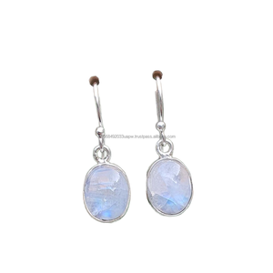 Oval Moonstone Dangle Drop <b>Earrings</b> 925 Sterling Silver Gold Plated Handmade Rainbow Moonstone Earwire Jewelry for Wedding Gifts - Product Image 1