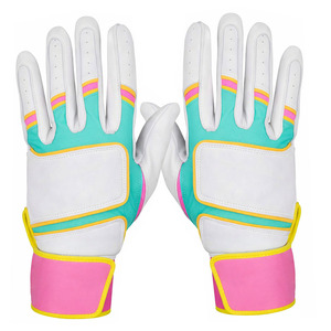 Custom Leather Baseball Batting Gloves Leather Breathable Anti Slip Adjustable Wrist <b>White</b> Multi Color Sports OEM Bulk - Product Image 2