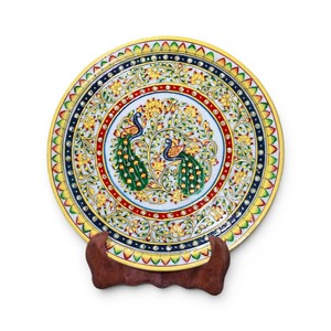 12 Inch Handcrafted Marble <b>Decorative</b> <b>Plate</b> with Peacock Design | Marble Wall <b>Plate</b> | Luxury Table Décor & Gift Item - Product Image 1
