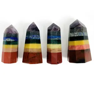 Venda quente Natural 7 Chakra Pedra Facetada Cura Ponto Torre Metafísica Obelisco Reiki Torre Bling Decor Art Style