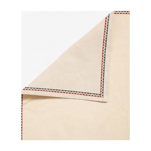 Serviettes de table en coton et lin 40x40cm, bordure brodée en zigzag, lavables, pour mariage, fête, approvisionnement en gros, OEM - Product Image 1