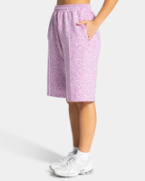 Shorts Bermuda Femme en Coton Premium 100% avec Logo Personnalisé Brodé, Imprimé Léopard Lavande et Passepoil Côtelé