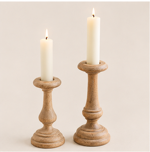 Wholesale Handcrafted Solid Mango Wood Pillar <b>Candle</b> Holder <b>Set</b> Rustic Farmhouse Decorative Candlestick Stands For Home Decor - Product Image 3
