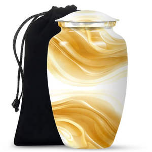 Urne funéraire en métal effet marbre beige pour cendres, urne commémorative pour adulte avec finition aspect pierre pour les funérailles et l'affichage à domicile - Product Image 5