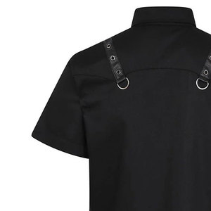 Customized <b>Men's</b> Gothic Industrial Short-Sleeve Shirt - Black Metal & Zipper Detail Top Factory Supplies - Product Image 5