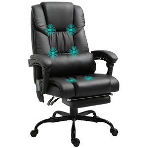 Sedia da Ufficio Nera con Schienale Alto, Massaggio a 6 Punti, Comoda Poltrona Direzionale Reclinabile con Supporto Lombare in Alluminio e Cuscino Vibrante - Product Image 1