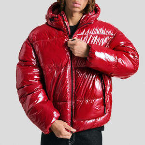 <b>Red</b> <b>Hooded</b> Puffer <b>Jacket</b> Solid Color Waterproof Zipper Closure Casual Winter Thick Polyester Regular Fit Short Length - Product Image 6
