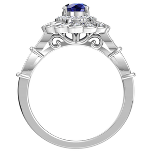 925 Sterling <b>Silver</b> Rhodium Plated Blue Sapphire CZ Floral Halo <b>Ring</b> Luxury Vintage <b>Statement</b> <b>Ring</b> for Women Cubic Zirconia Fine - Product Image 1