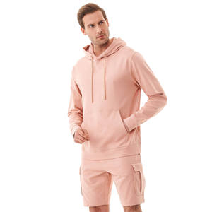 Conjunto de Sudadera con Capucha y Pantalones Cortos para Hombre, 100% Algodón, Transpirable, Cómodo, Elegante, Diseño Sólido, Ropa Casual de Primavera - Product Image 2