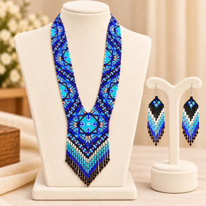 Conjunto de Collar con Cuentas Geométricas Azules, Joyería Étnica Hecha a Mano para Mujeres - Product Image 2