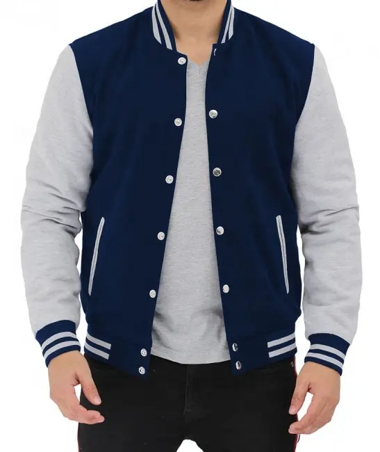 Мужская Куртка Lettermen с логотипом на заказ, оптовая продажа, мужская бейсбольная куртка серого и синего цвета