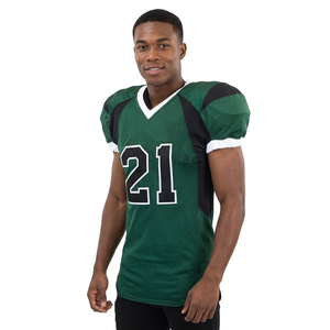 Maillot de football américain vert avec numéro d'équipe personnalisé, uniforme sportif blanc à col en V pour l'entraînement et les matchs d'équipe - Product Image 1