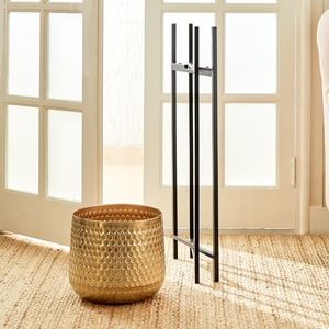 Tall <b>Honeycomb</b> Hammered Gold Metal Planter Pot with Black Iron Stand – Modern Brass Finish <b>Decorative</b> Indoor Plant Holder. - Product Image 3